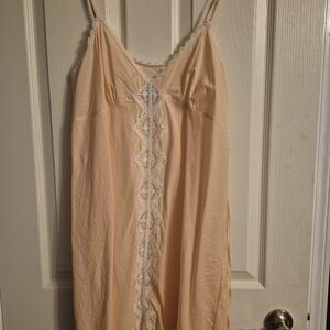 Elegant Peach Lace Trim Nightgown